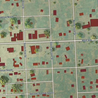Close-up of the map of Fairmount, North Dakota print showing street and building detail