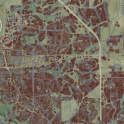 Close-up of the map of Colorado Springs, Colorado print showing street and building detail