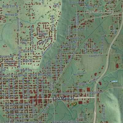 Close-up of the map of Henryetta, Oklahoma print showing street and building detail