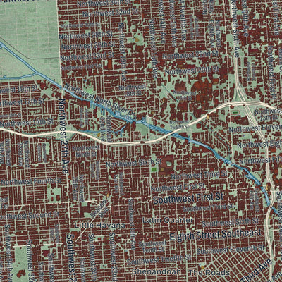 Close-up of the map of Miami, Florida print showing street and building detail