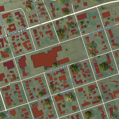 Close-up of the map of Scobey, Montana print showing street and building detail