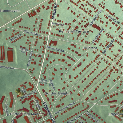 Close-up of the map of Edgemoor, Delaware print showing street and building detail
