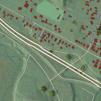 Close-up of the map of Midvale, Ohio print showing street and building detail