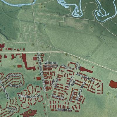 Close-up of the map of Lumberton, New Jersey print showing street and building detail