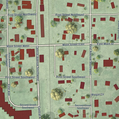 Close-up of the map of Warner, South Dakota print showing street and building detail