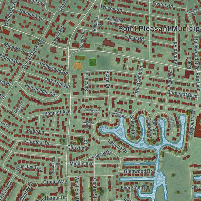 Close-up of the map of Point Pleasant, New Jersey print showing street and building detail