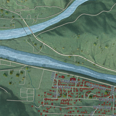 Close-up of the map of Orofino, Idaho print showing street and building detail