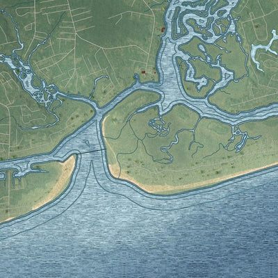 Close-up of the map of Shallotte, North Carolina print showing street and building detail