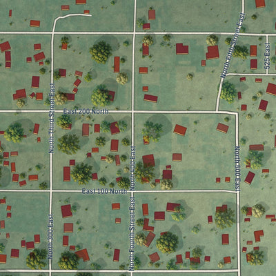 Close-up of the map of Levan, Utah print showing street and building detail