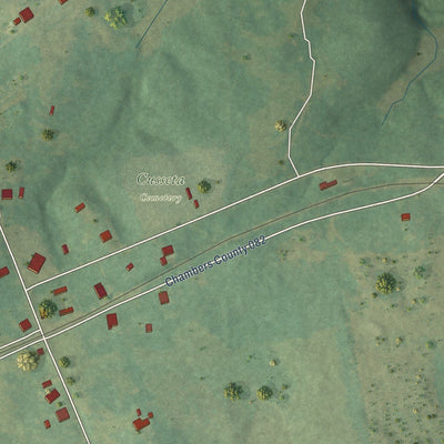 Close-up of the map of Cusseta, Alabama print showing street and building detail