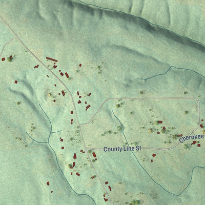 Close-up of the map of Sand Rock, Alabama print showing street and building detail