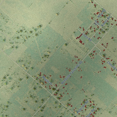 Close-up of the map of Fairchilds, Texas print showing street and building detail
