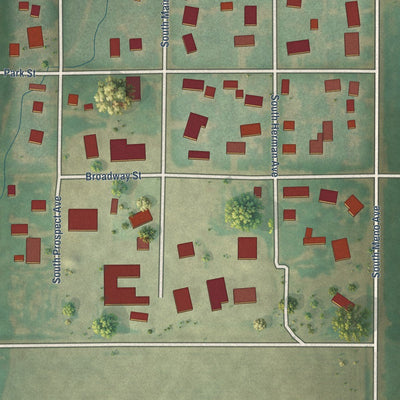 Close-up of the map of Meno, Oklahoma print showing street and building detail
