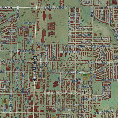 Close-up of the map of Tooele, Utah print showing street and building detail
