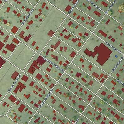 Close-up of the map of Odell, Illinois print showing street and building detail