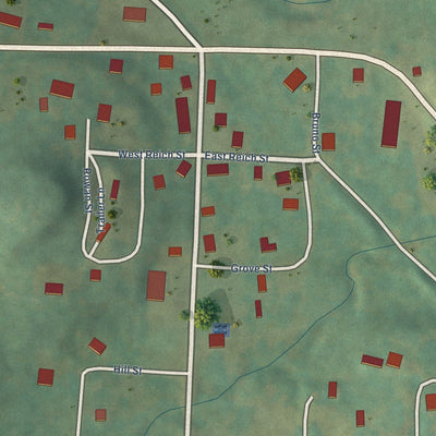 Close-up of the map of Everton, Arkansas print showing street and building detail