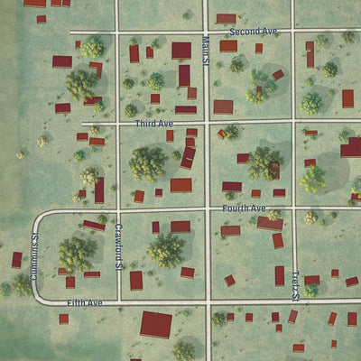 Close-up of the map of Tolstoy, South Dakota print showing street and building detail