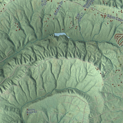 Close-up of the map of Odenville, Alabama print showing street and building detail