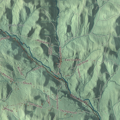 Close-up of the map of Corinth, Vermont print showing streets and neighborhoods