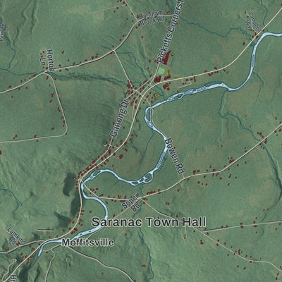 Close-up of the map of Saranac, New York print showing street and building detail