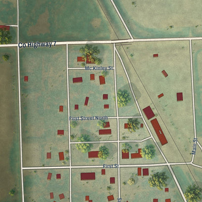 Close-up of the map of Sharon, North Dakota print showing street and building detail