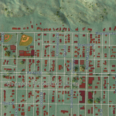 Close-up of the map of Granite, Oklahoma print showing street and building detail