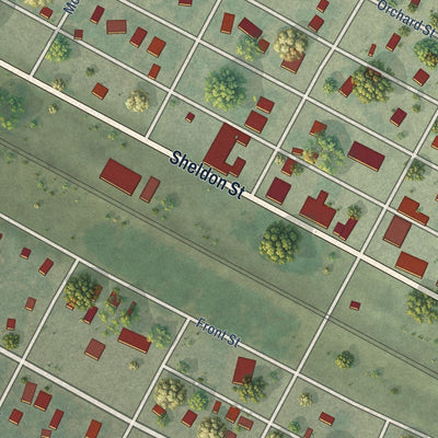 Close-up of the map of Lodgepole, Nebraska print showing street and building detail
