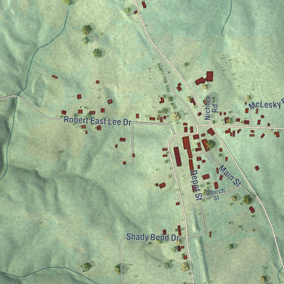 Close-up of the map of Hodges, Alabama print showing street and building detail