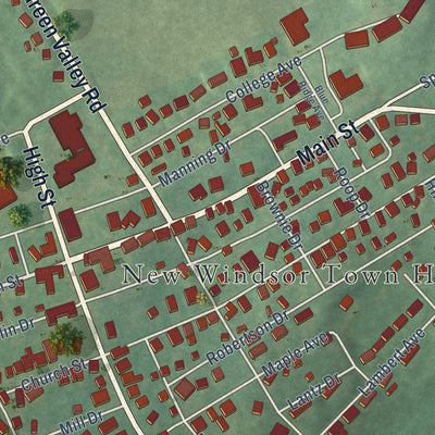 Close-up of the map of New Windsor, Maryland print showing street and building detail