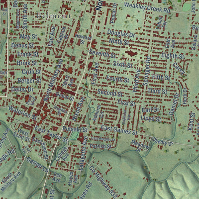 Close-up of the map of Lawrenceburg, Tennessee print showing street and building detail
