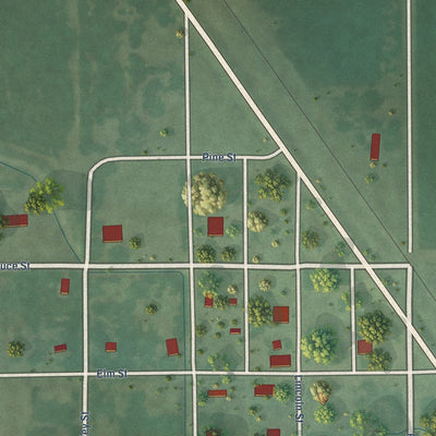 Close-up of the map of Cotesfield, Nebraska print showing street and building detail