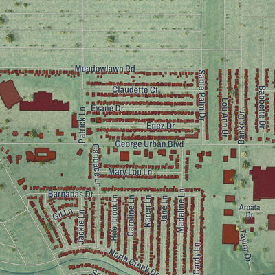 Close-up of the map of Depew, New York print showing street and building detail