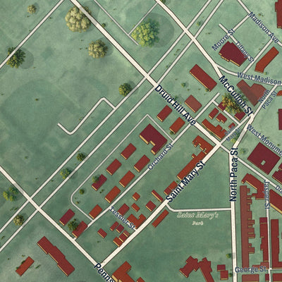 Close-up of the map of Seton Hill, Maryland print showing street and building detail