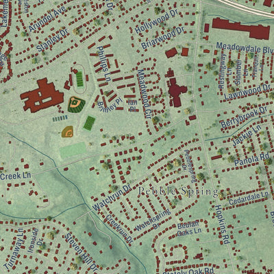 Close-up of the map of Meadowbrook, Virginia print showing street and building detail