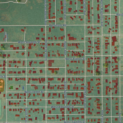 Close-up of the map of Newkirk, Oklahoma print showing street and building detail