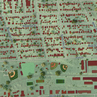 Close-up of the map of Ralston, Nebraska print showing street and building detail