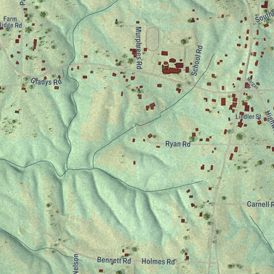 Close-up of the map of Eva, Alabama print showing street and building detail