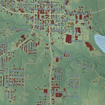 Close-up of the map of Sheridan, Arkansas print showing street and building detail