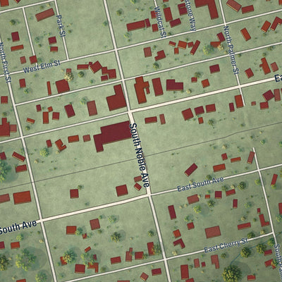 Close-up of the map of Noble, Illinois print showing street and building detail