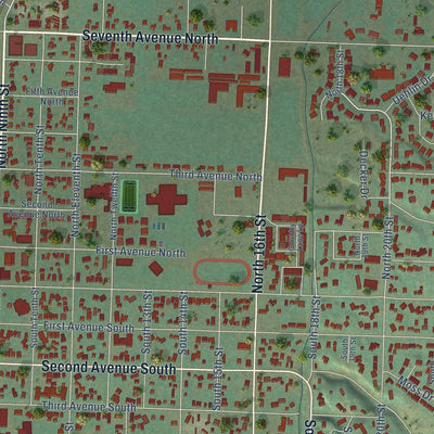 Close-up of the map of Payette, Idaho print showing street and building detail