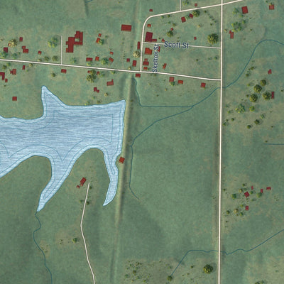 Close-up of the map of Mantee, Mississippi print showing street and building detail