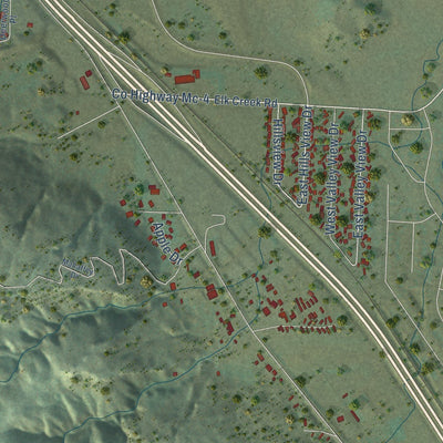 Close-up of the map of Piedmont, South Dakota print showing street and building detail