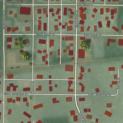 Close-up of the map of Lafayette, Ohio print showing street and building detail