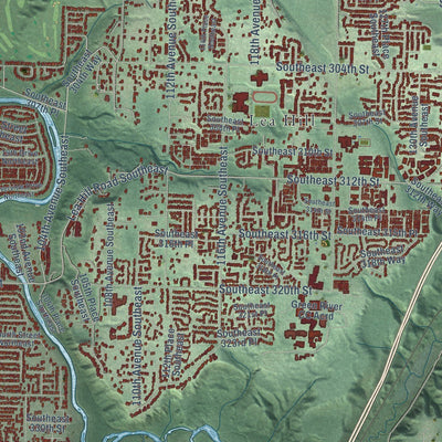 Close-up of the map of Auburn, Washington print showing street and building detail
