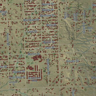 Close-up of the map of Mead Valley, California print showing street and building detail