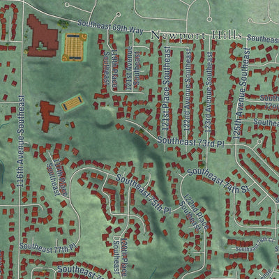 Close-up of the map of Newcastle, Washington print showing street and building detail