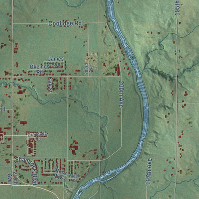 Close-up of the map of Green, Mecosta County, Michigan print showing street and building detail