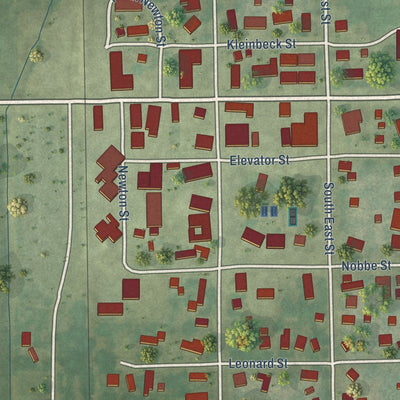 Close-up of the map of Farmersville, Illinois print showing street and building detail