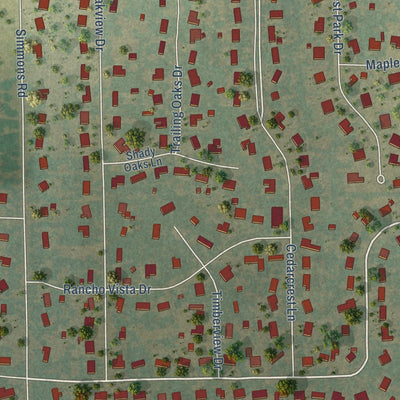 Close-up of the map of Double Oak, Texas print showing street and building detail