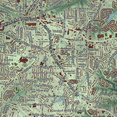 Close-up of the map of Mableton, Georgia print showing street and building detail